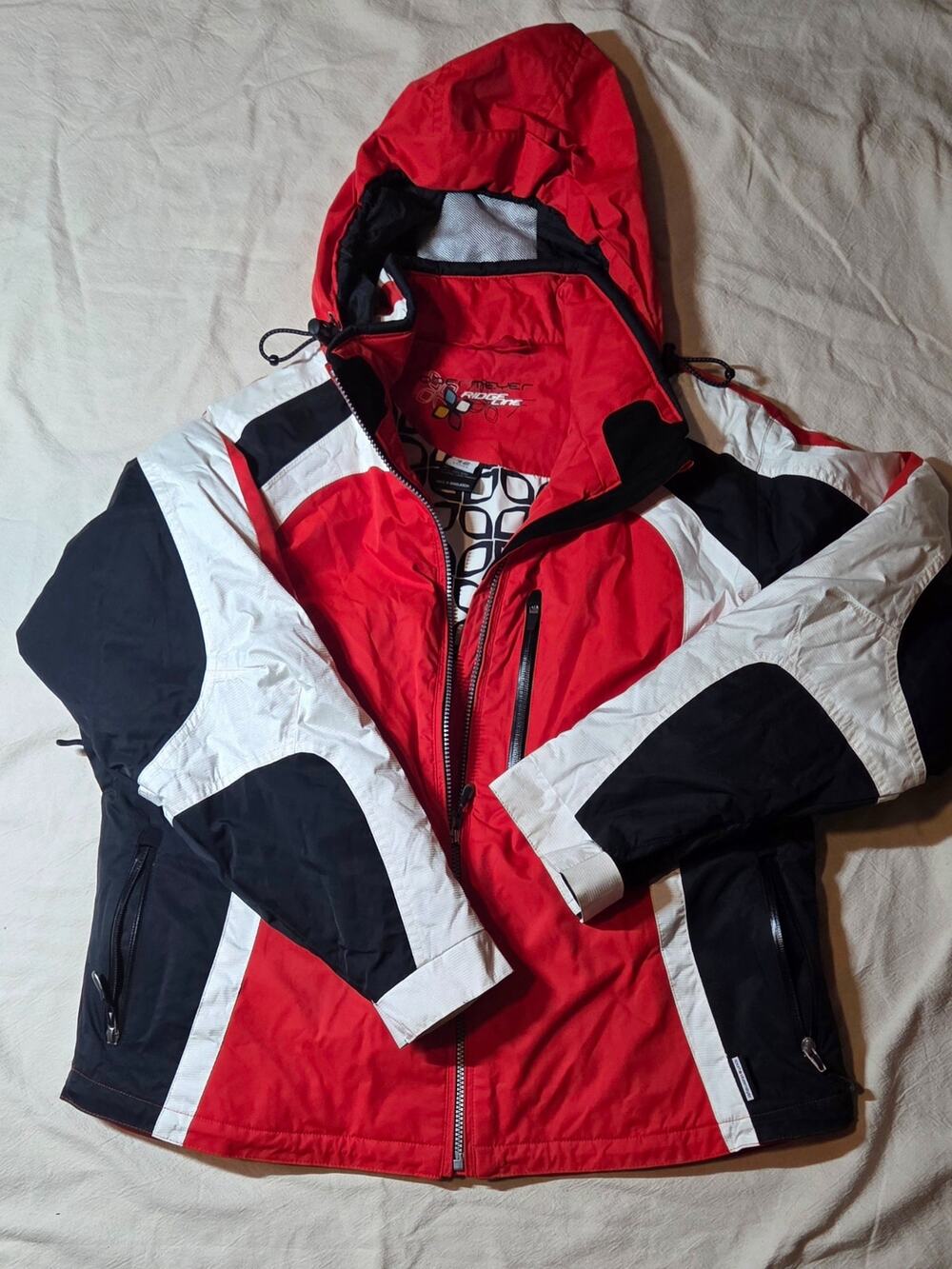 Vintage Obermeyer Ridge Line Women's Ski Jacket Size 16 Red Black White Hooded